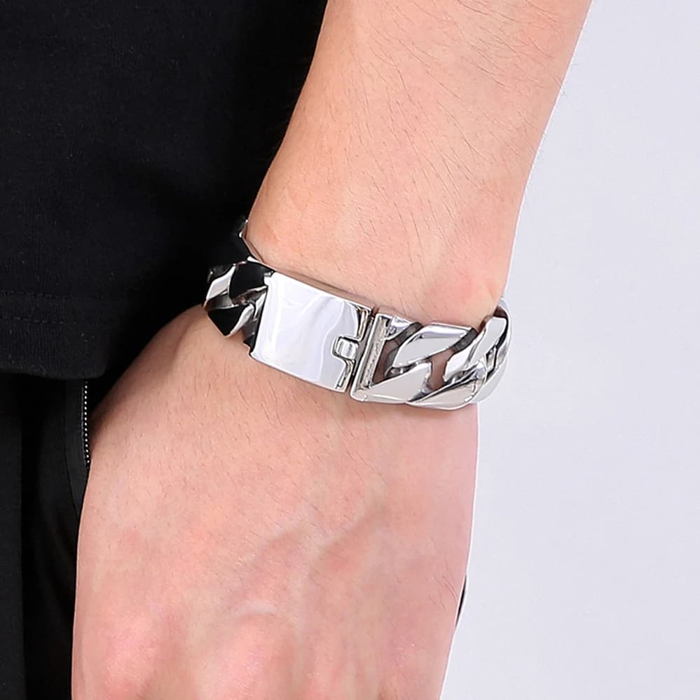 Nouveau Bracelet Chaîne Cubaine 20MM pour Homme en Acier Inoxydable Poli Brossé Couleur Or Étanche