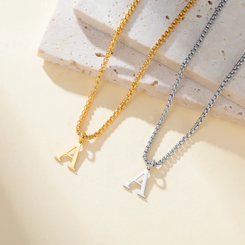 Collier avec initiale A-Z pour homme, pendentif alphabet en acier inoxydable, chaînes pour homme, bi