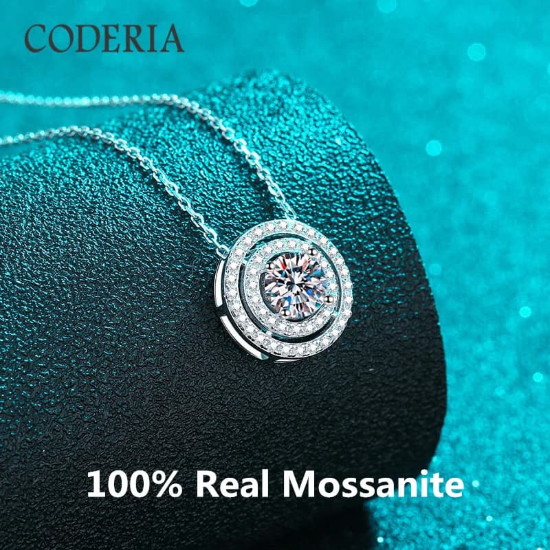 Collier pendentif double cercle en diamant de laboratoire taille brillante, or blanc 18 carats, bijo