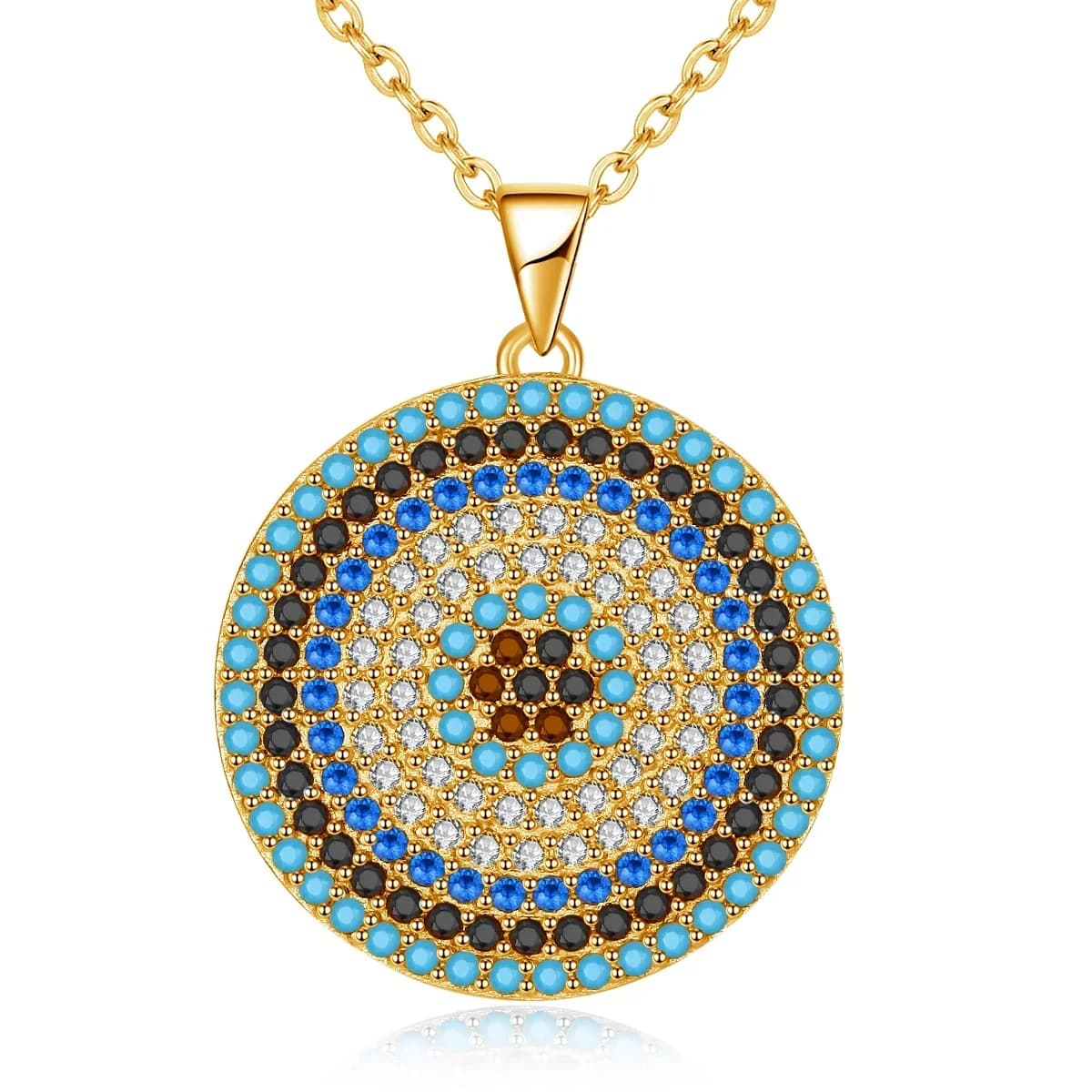 KALETINE Colliers en argent sterling 925, grand pendentif rond œil turc en pierre bleue, collier pou