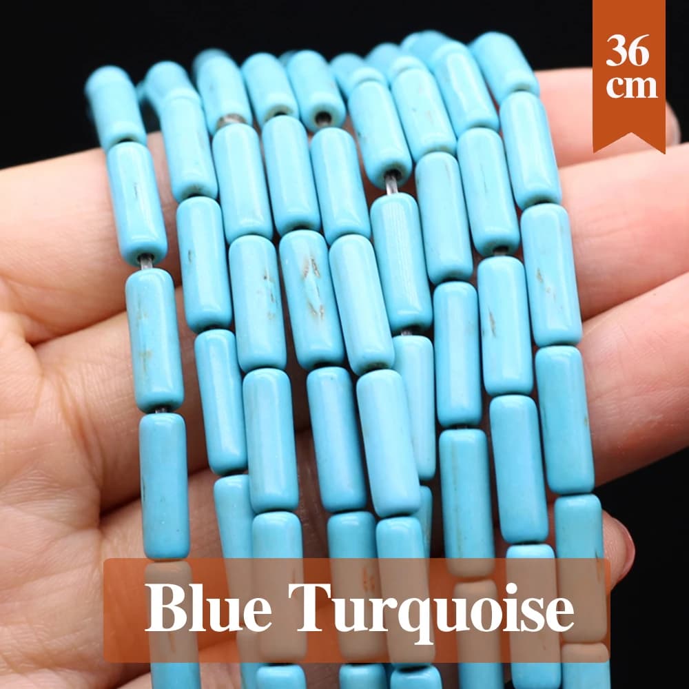 Perle Turquoise bleue naturelle cylindrique, pierre semi-précieuse naturelle, perles amples pour la 