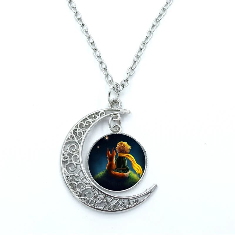 Collier le petit Prince lune, pendentif Photo imprimé, dôme en verre, Cabochon, rond de 20mm, bijoux