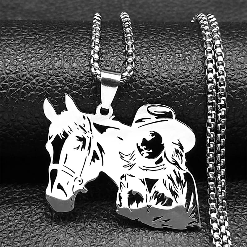 Cheval Animal cavalier fille pendentif collier pour hommes femmes en acier inoxydable or/argent/noir