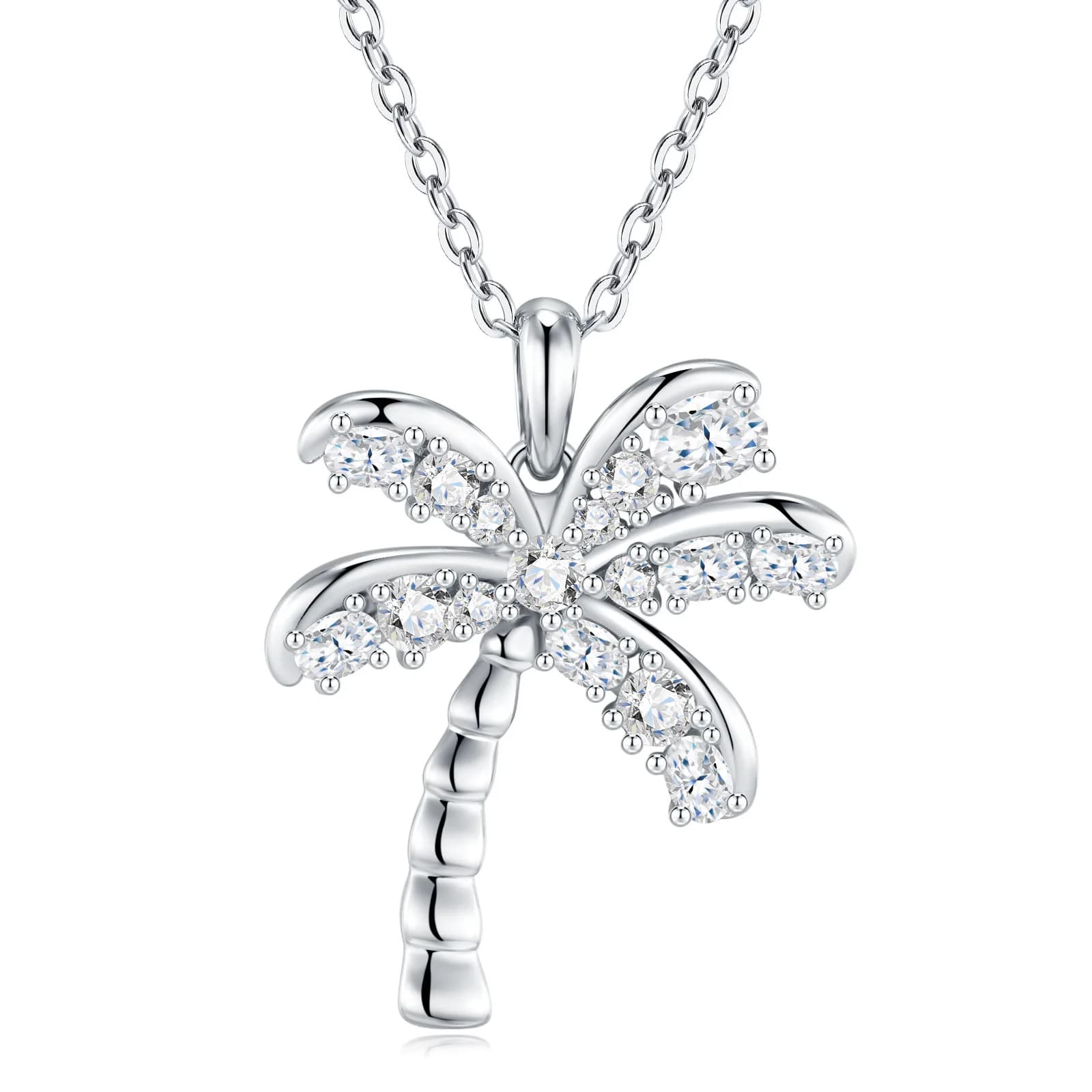 Collier pendentif palmier en argent S925 avec moissanite LinkerLove pour femme, collier tropical en 