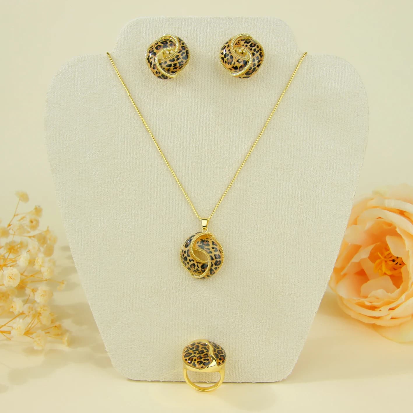 Ensemble de bijoux léopard de haute qualité, collier, bracelet et boucles d'oreilles exquis en or 14