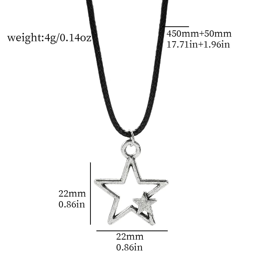 Collier Pentagramme Personnalité Créative, Collier en Corde Noire, Bijou Pendentif Simple et Tendanc