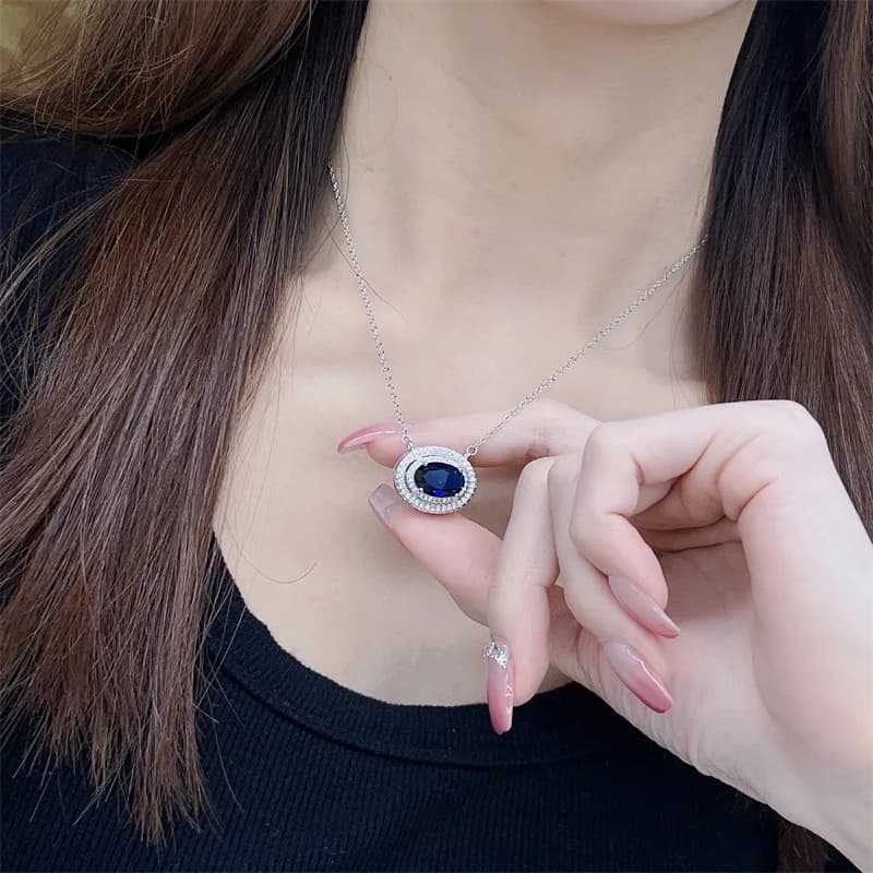 Collier avec pendentif en saphir pour femmes, en argent 925, de haute qualité, pierre précieuse bleu