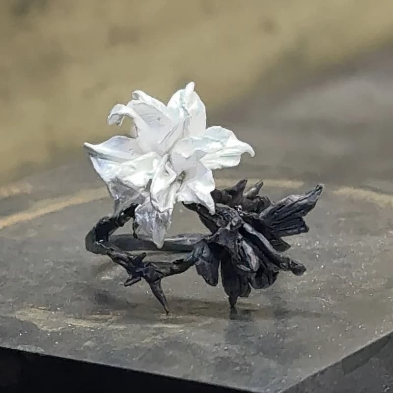 YIZIZAI-Bague fleur de mandala noire et blanche pour femme, métal de personnalité, bague de fête pun