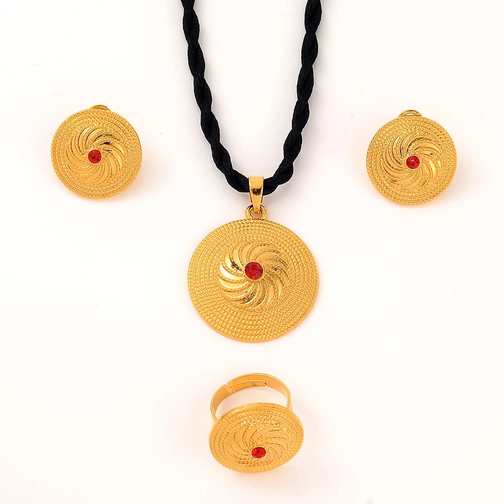 Ensemble de bijoux éthiopiens, collier, boucles d'oreilles, bague, couleur or, ensembles de mariée a