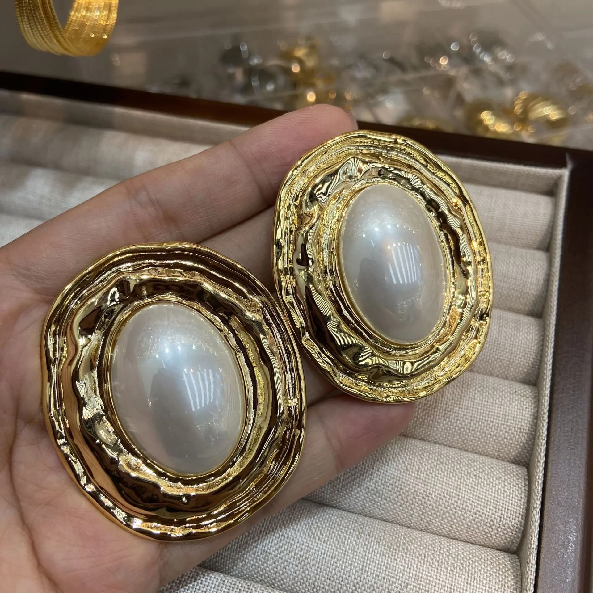 Grand collier de perles goutte d'eau Maillard pour femme, boucles d'oreilles femme, 2024