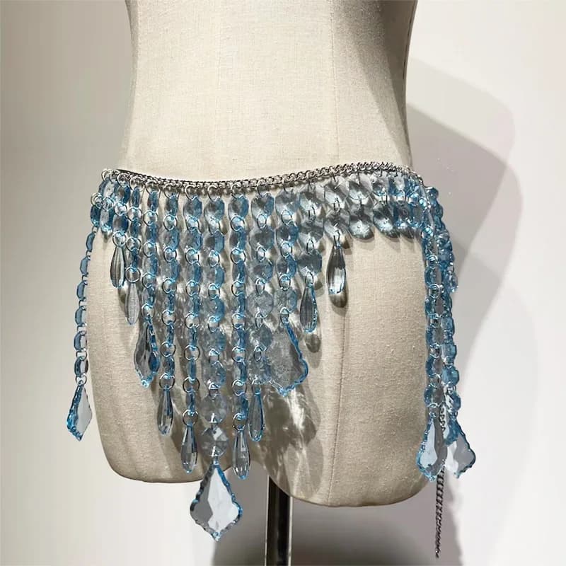 Bikini de luxe en perles bleues, chaîne de corps de fête Rave musicale, bijoux, accessoires de maria