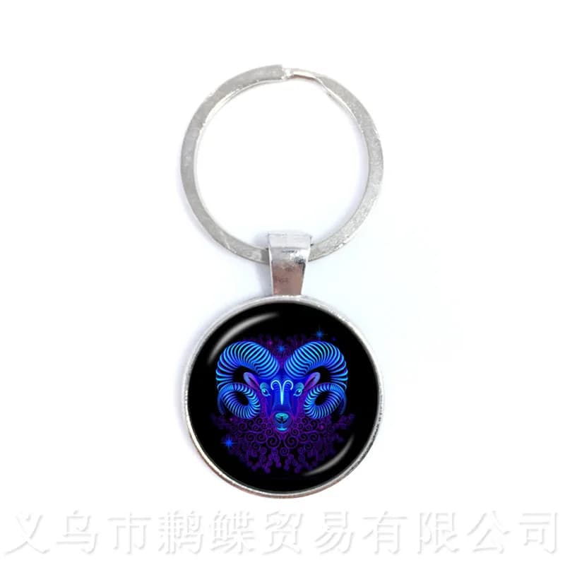 Nouveau 12 signes du zodiaque porte-clés rétro douze Constellations Cabochon verre temps gemme pende