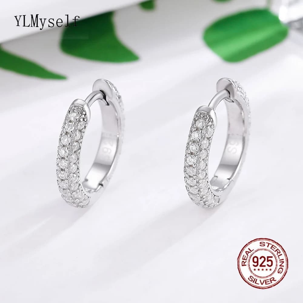 YLMyself petites boucles d'oreilles créoles en argent massif, argent Sterling 925, pavé de Moissanit