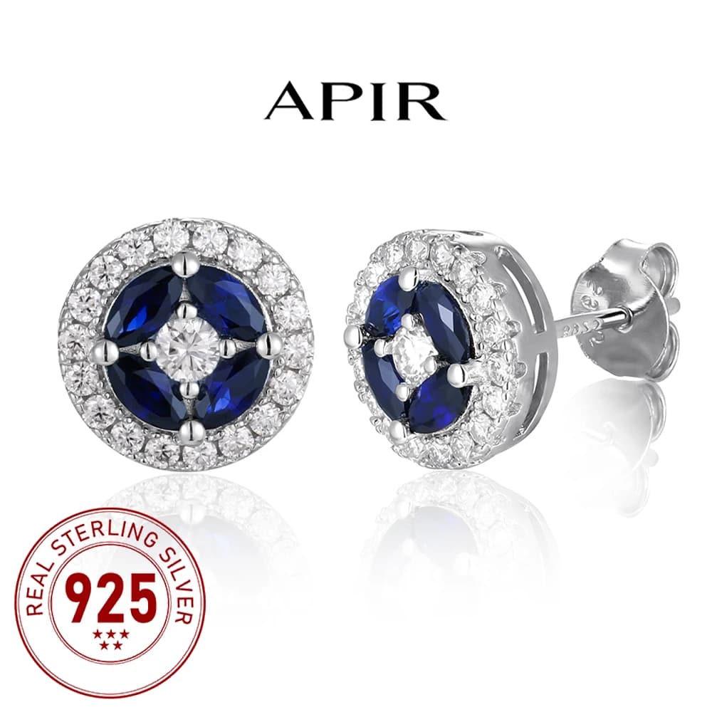 APIR – boucles d'oreilles en saphir bleu Moissanite pour hommes et femmes, en argent Sterling 925, p