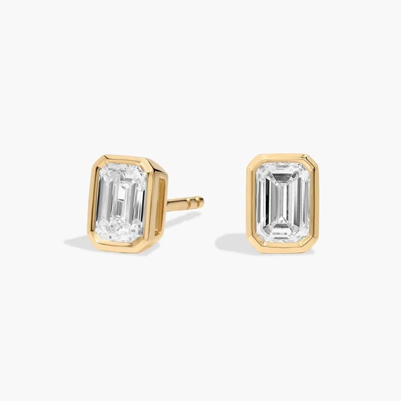 Boucles d'oreilles en or massif 9K/14K/18K avec diamants de laboratoire taille émeraude sertis clos,