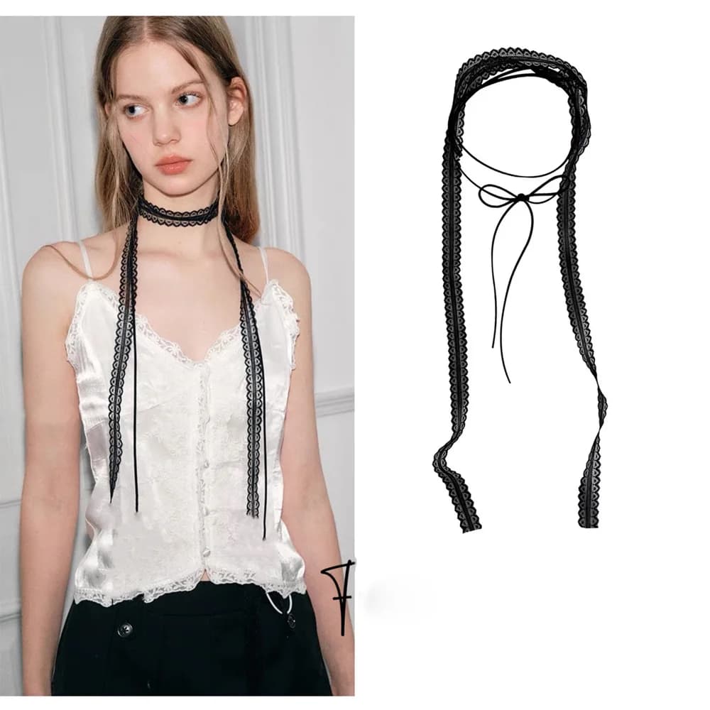 Collier en dentelle noir et blanc double couche style bohème pour femmes et filles, ruban en dentell