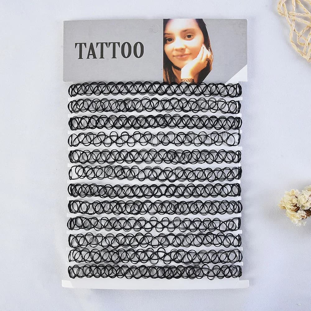 12 pièces Vintage cou tatouage tour de cou élastique femmes collier Punk tatouage tour de cou extens