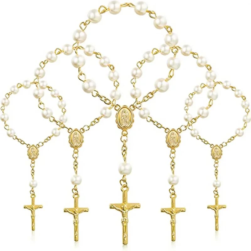 Bracelets chapelet croix, 5 pièces, pour baptême, religion, église, mariage, première première commu