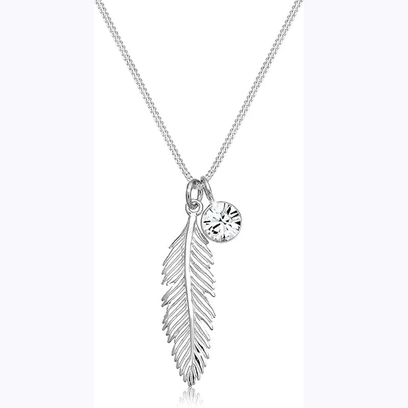 Collier avec pendentif en cristal de plumes plaqué or 14 carats ou en argent sterling 925 pour femme