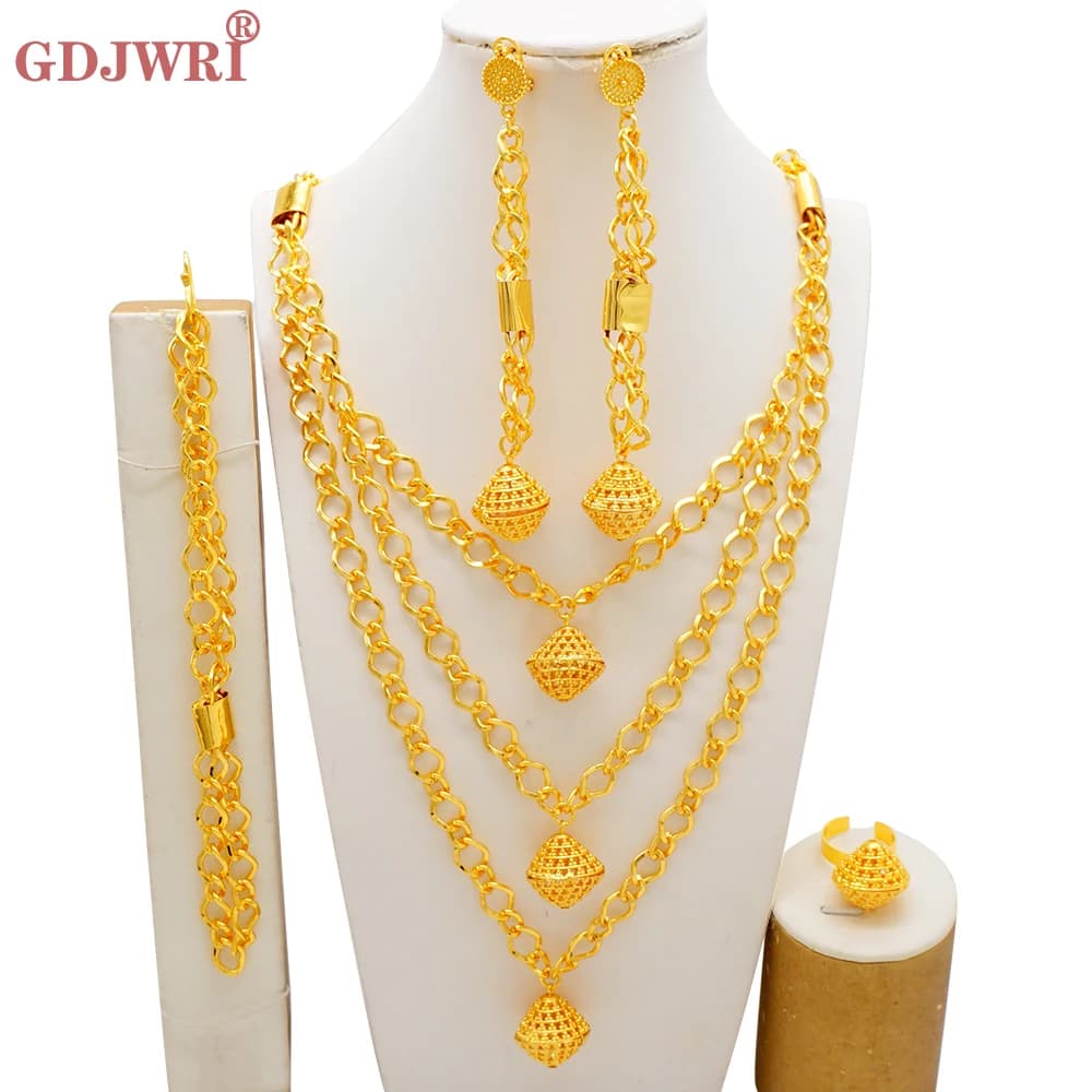 Ensemble de bijoux de luxe couleur or pour femmes, pendentif, boucles d'oreilles, bijoux Sexy, colli