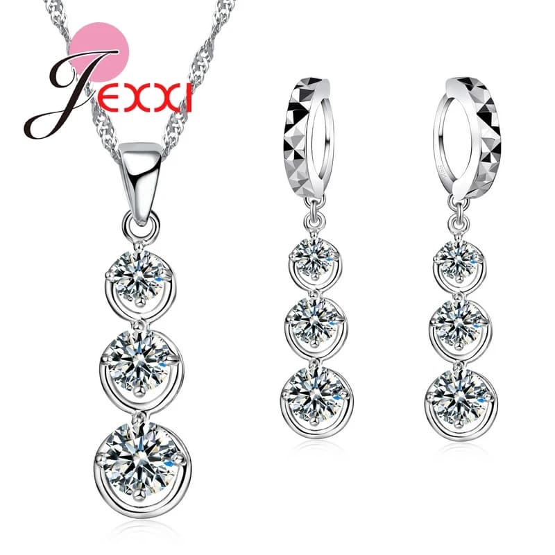 Ensemble de bijoux en argent Sterling 925, perles de cristal, collier goutte, pompon, boucles d'orei