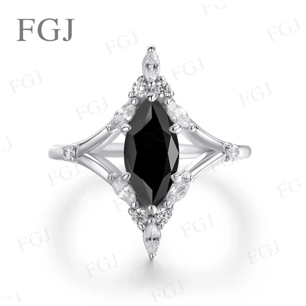 Bague Vintage en Moissanite Taille Marquise - Argent 925 Couleur D/Noir/Champagne Bijoux Fins Cadeau
