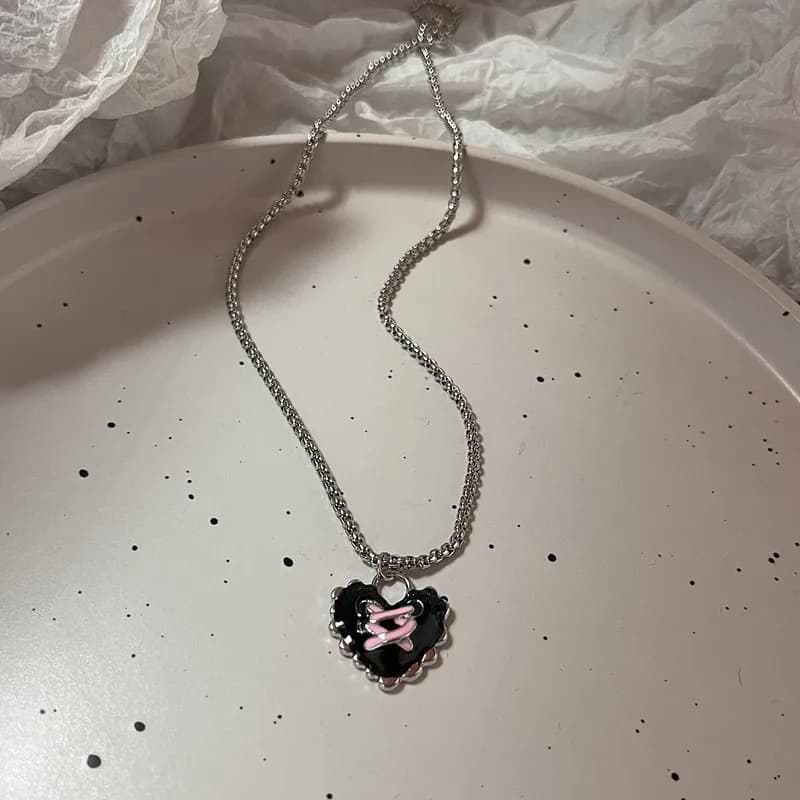Harajuku Punk amour coeur strass gothique titane acier collier pour femmes nouveau Cool fille fête b