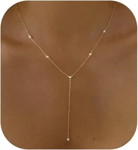 Boho mode bijoux femmes délicat 14 K or colliers blanc plaqué or CZ Lariat collier pour femmes cadea