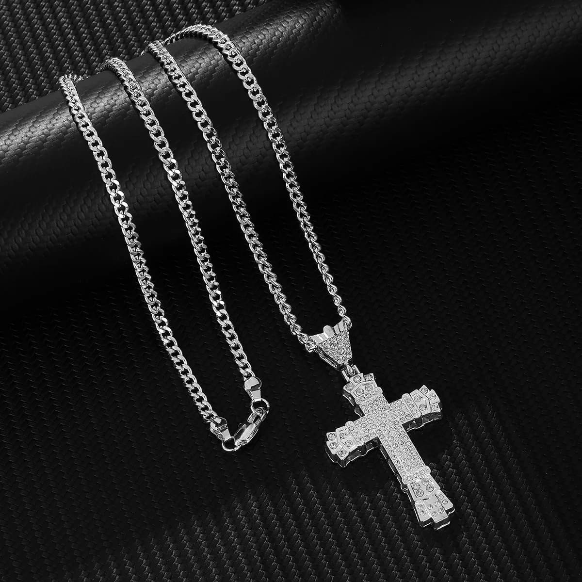 Hip-hop rétro évidé plein Zircon croix pendentif collier pour hommes femmes Punk mode collier chaîne