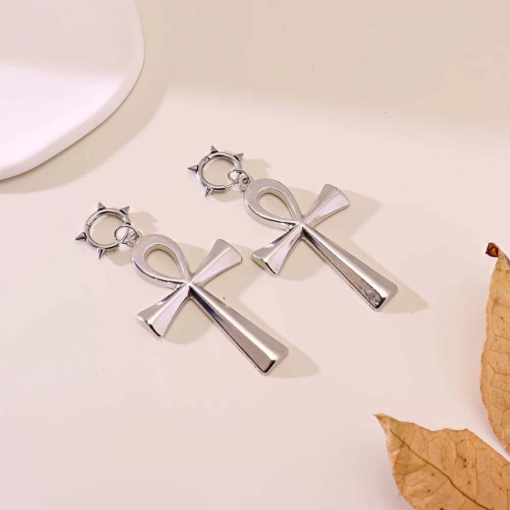 Boucles d'oreilles Vintage vie égyptienne, grand pendentif croix Ankh, bijoux à la mode, accessoires