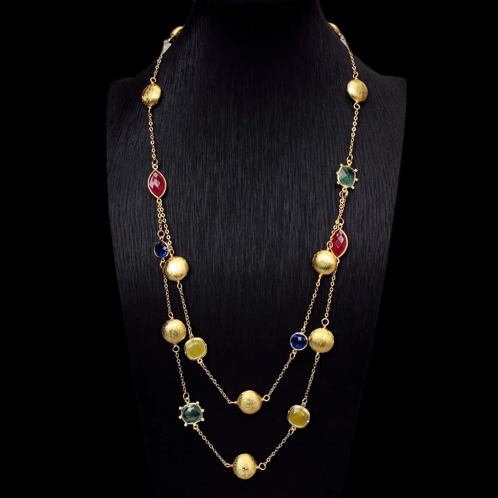 YYGEM – chaîne plaquée or, collier multicolore en jade de Quartz à facettes différentes