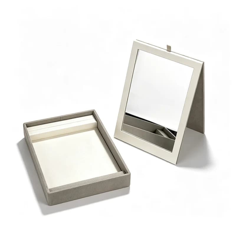 Plateau de présentation de bijoux avec couvercle miroir, support de rangement en velours pour boucle