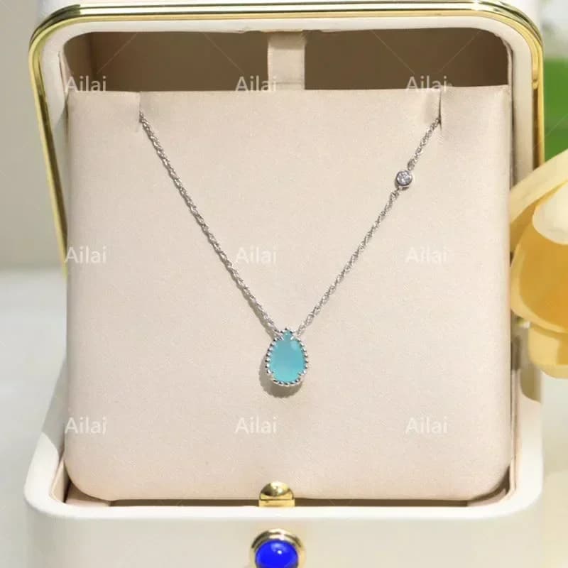 Collier classique en argent sterling S925 avec pierres précieuses colorées en forme de goutte d'eau 