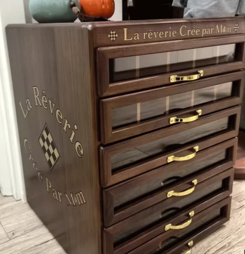 Armoire de rangement de bijoux en bois massif, grande capacité, grande taille, boîte de Collection V