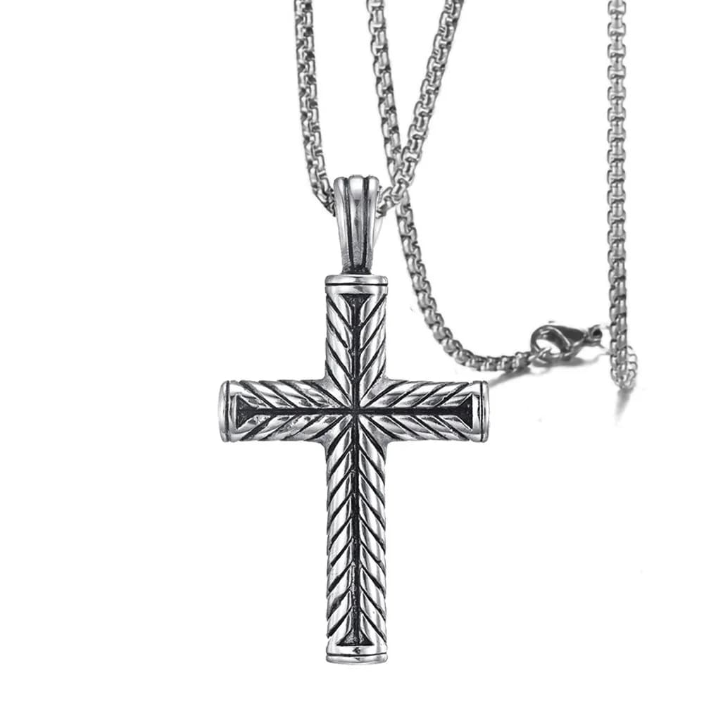 Collier avec pendentif en acier et titane pour hommes, croix Vintage, personnalité