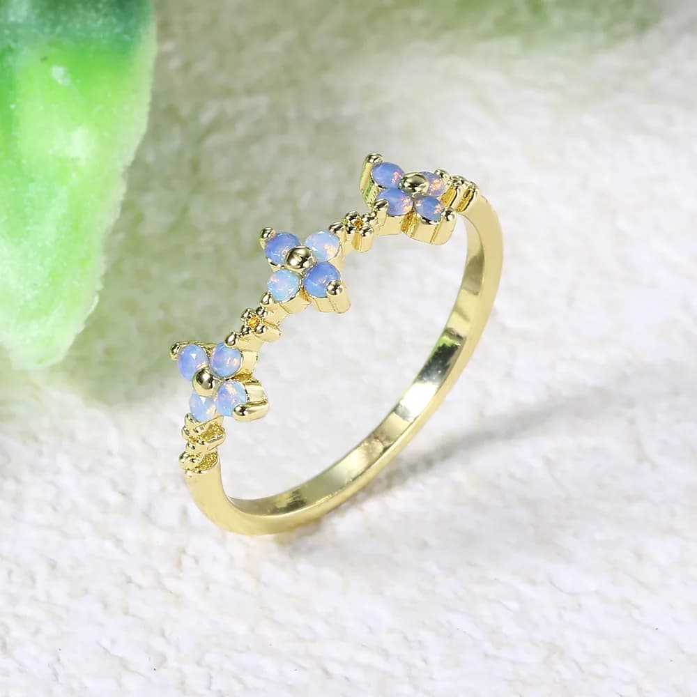 Bagues trèfle en pierre opale pour femmes, bague fine de couleur or, bijoux tendance, cadeaux de fêt