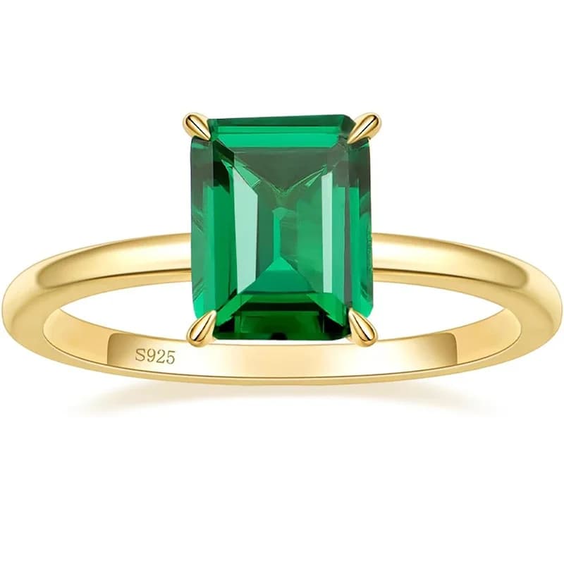 Tigrade Exquisite Dazzling Gemstone Emerald 925 Sterling Silver Ring For Women Gold Plated Bridal En