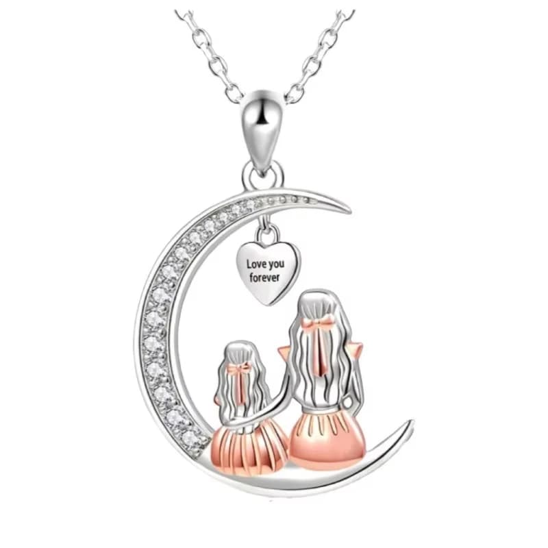 Porte-clés pendentif lune pour maman et fille, collier cœur « Je t'aime pour toujours », cadeaux de 