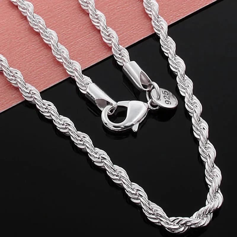 925 argent gros Noble 45-60 cm 18 K or 4mm corde chaîne collier pour femmes homme mode mariage charm