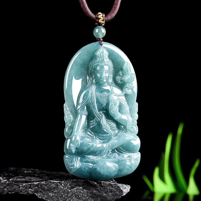 Jadéite naturelle de qualité A, tendance de l'eau bleue pour Bodhisattva Guanyin, pendentif en Jade,