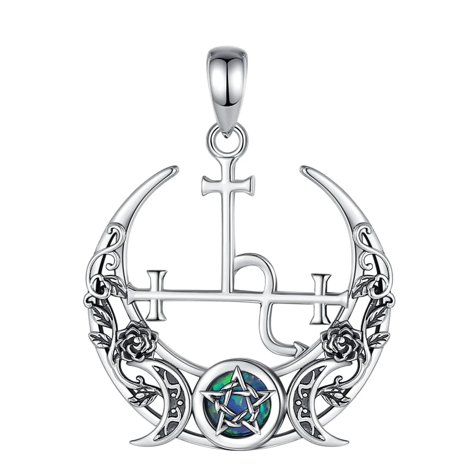 Eudora 925 argent Sterling Lilith lune collier pour femmes homme opale Triple lune déesse amulette p