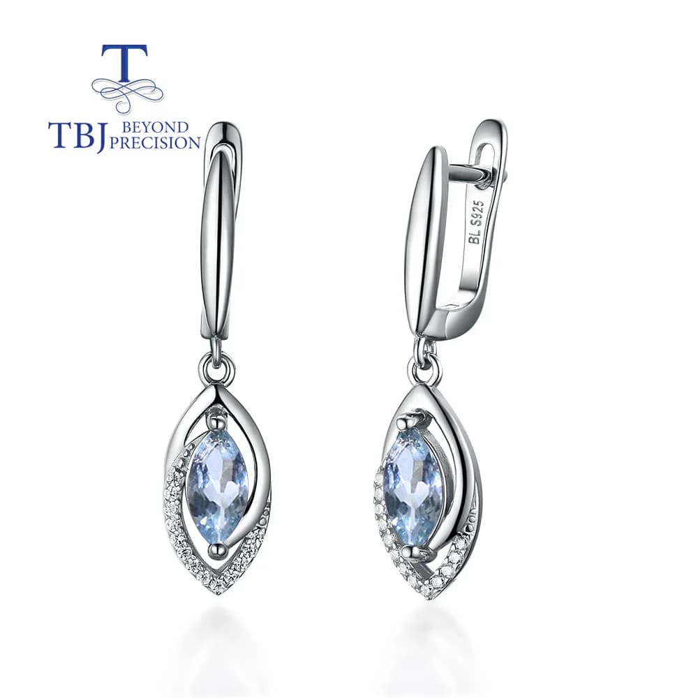 Boucles d'Oreilles en Aigue-marine Naturelle pour Femme, Bijoux Fins en Argent 925, observateur et L