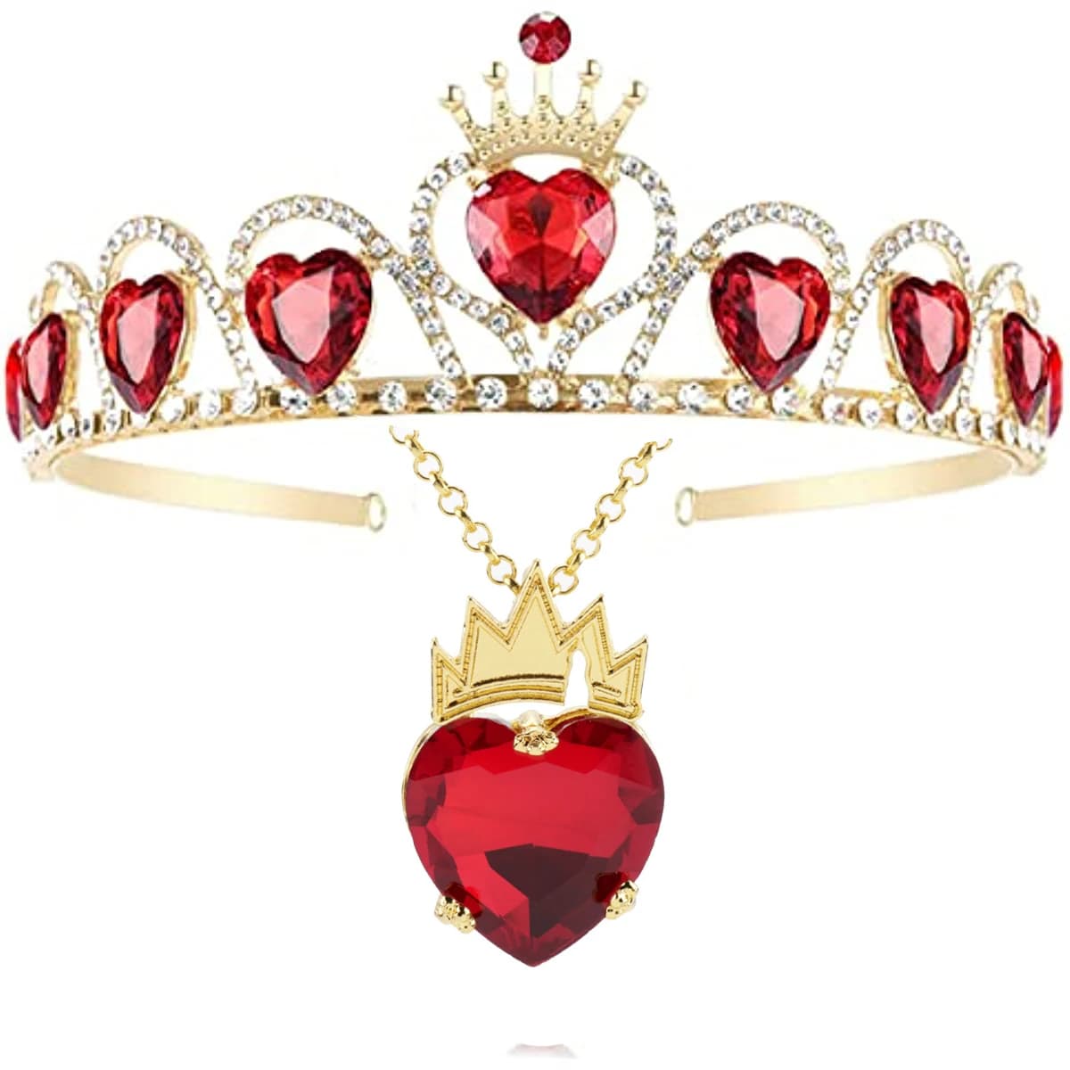 Evie Royal Red Heart Collier Diadème Descendants Coeur Rouge Couronne Ensemble de Bijoux Reine de Co