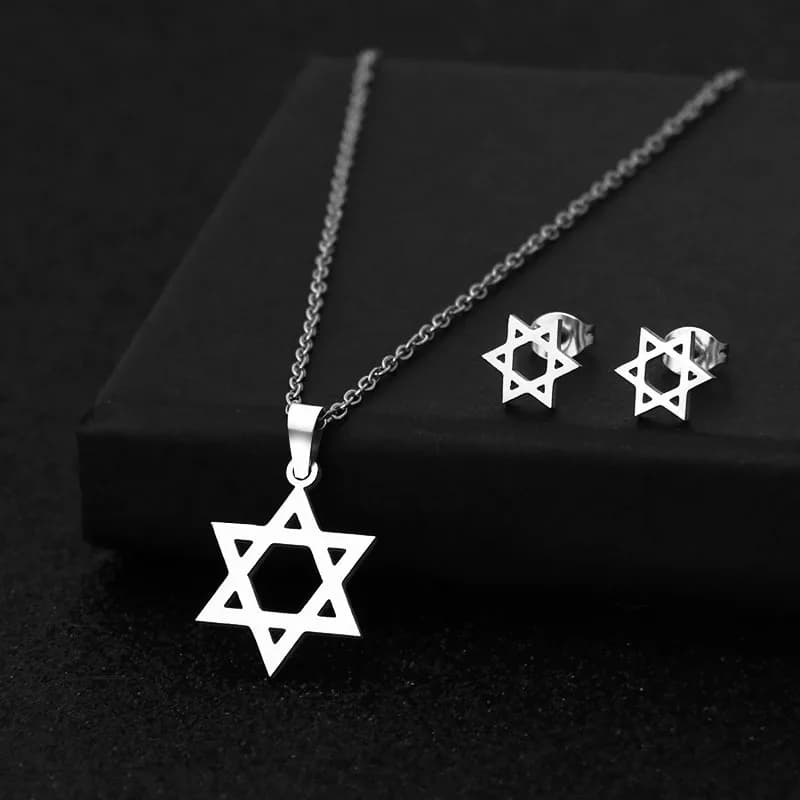 YILUOCD David étoile collier boucles d'oreilles ensemble classique juif étoile de David pendentif en