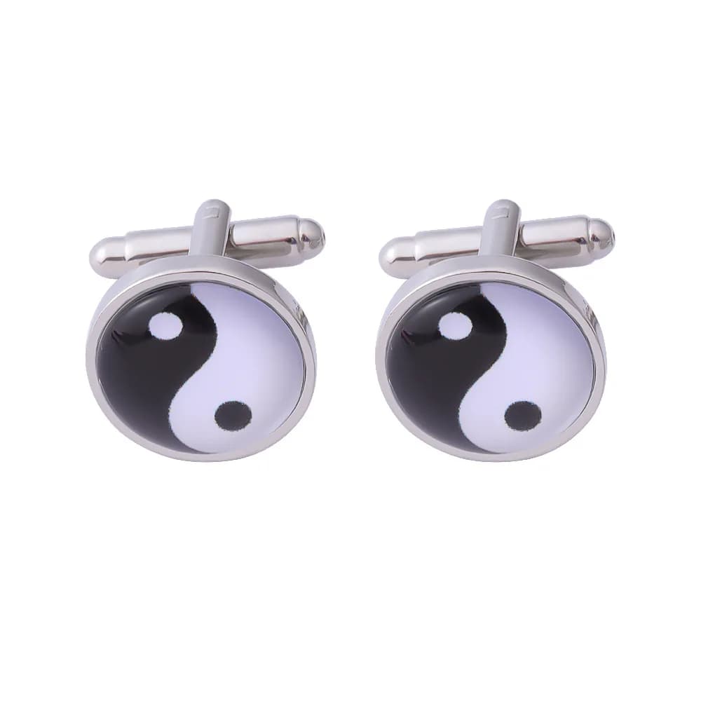 Taiji Ying Yang boutons de manchette en métal pour hommes mode alliage émail chemise boutons de manc