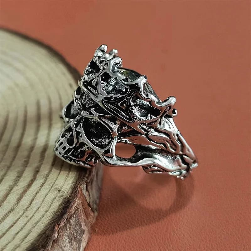 Bague rétro couronne crâne pour hommes, couleur argent, Punk gothique Rock hip hop, anneau ouvert, b