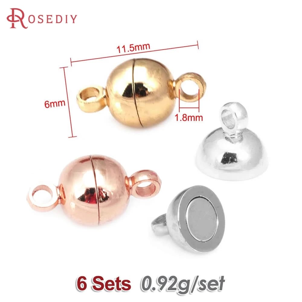 Boule ovale/ronde en laiton couleur or 18K, 5MM 6MM 8MM 10MM, collier et Bracelets magnétiques, ferm
