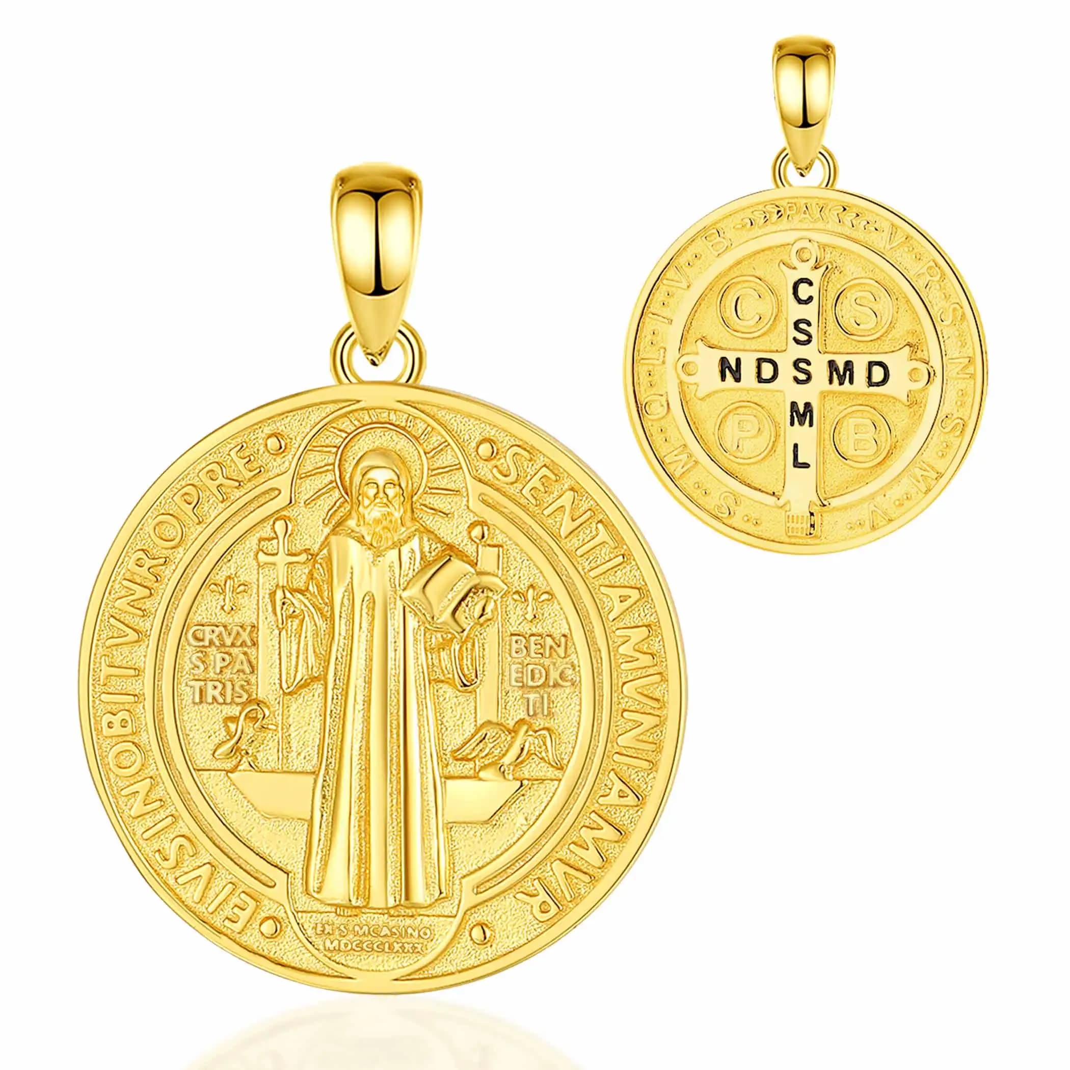 Eudora Saint Benito Collier 925 Argent Sterling Plaqué Or 18 carats San Benito Croix Pendentif Amule