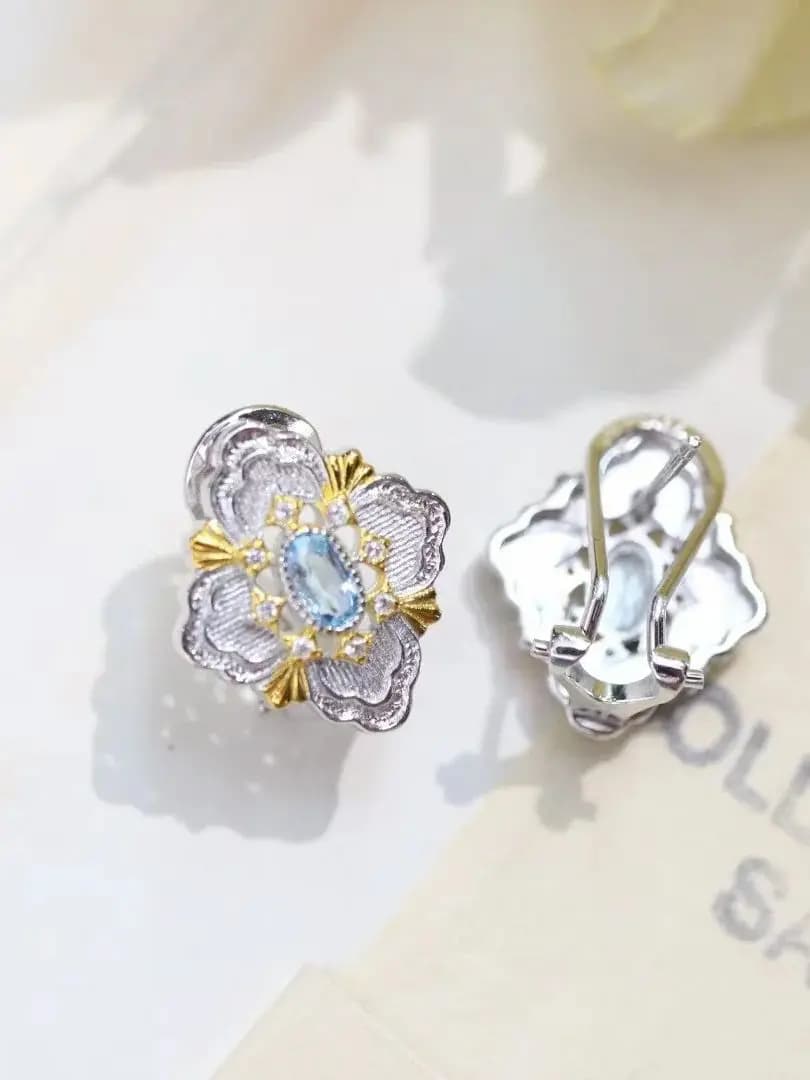 Brach Style 925 argent or topaze naturelle et Agate verte boucles d'oreilles fleur ornée bijoux d'in
