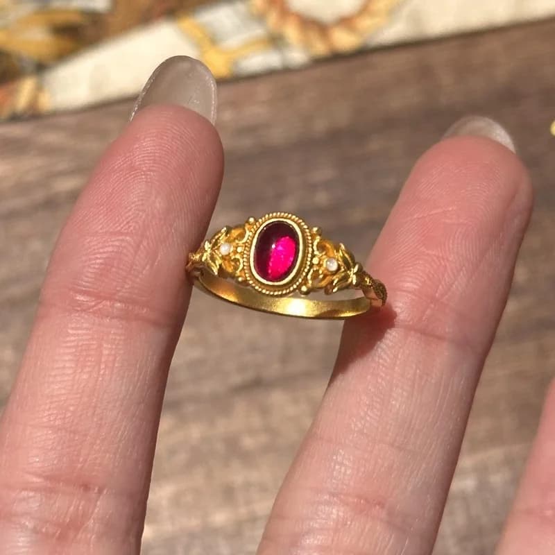 Bagues Vintage en perles de grenat rouge pour femmes, artisanat en or antique, style palais, bague o